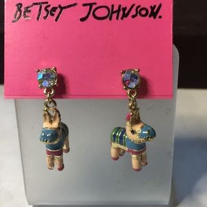 Betsey Johnson blue, pink and beige donkey piñata earrings with Rhinestone post.